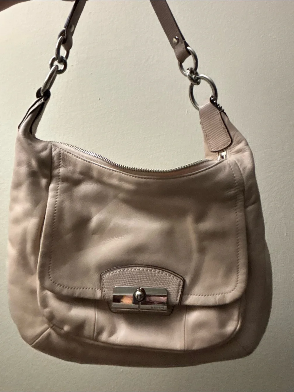 Coach Leather Kristen Hobo Shoulder Bag in Taupe - Women's Everyday Hobo